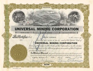 Universal Mining Corporation - Stock Certificate